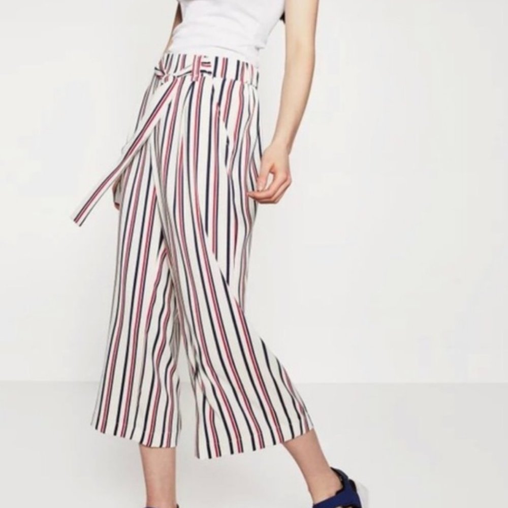 Zara Trafaluc Striped Wide Leg Trousers Medium